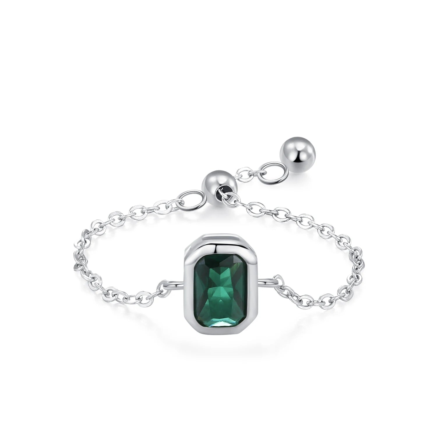 Rectangle Emerald Chain Ring